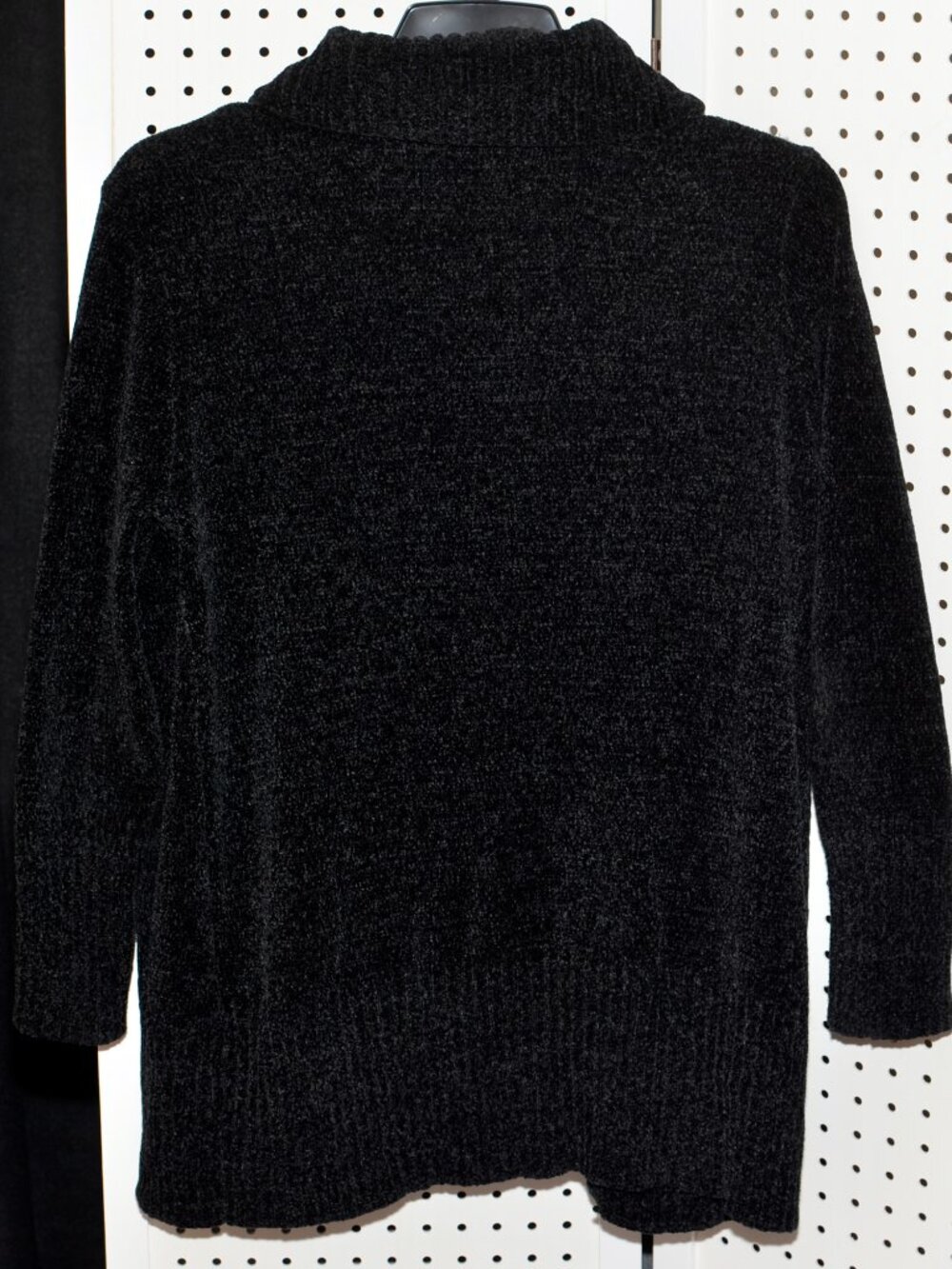 Large Seven7 Black Chenille Open Front Cardigan Sweater Shawl Collar - Picture 7 of 8